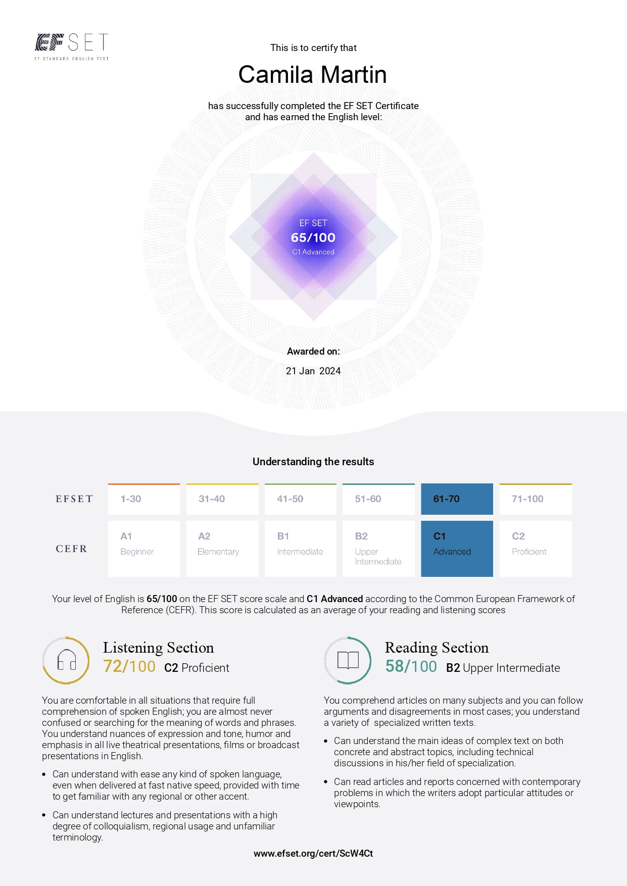 C1 English Certificate